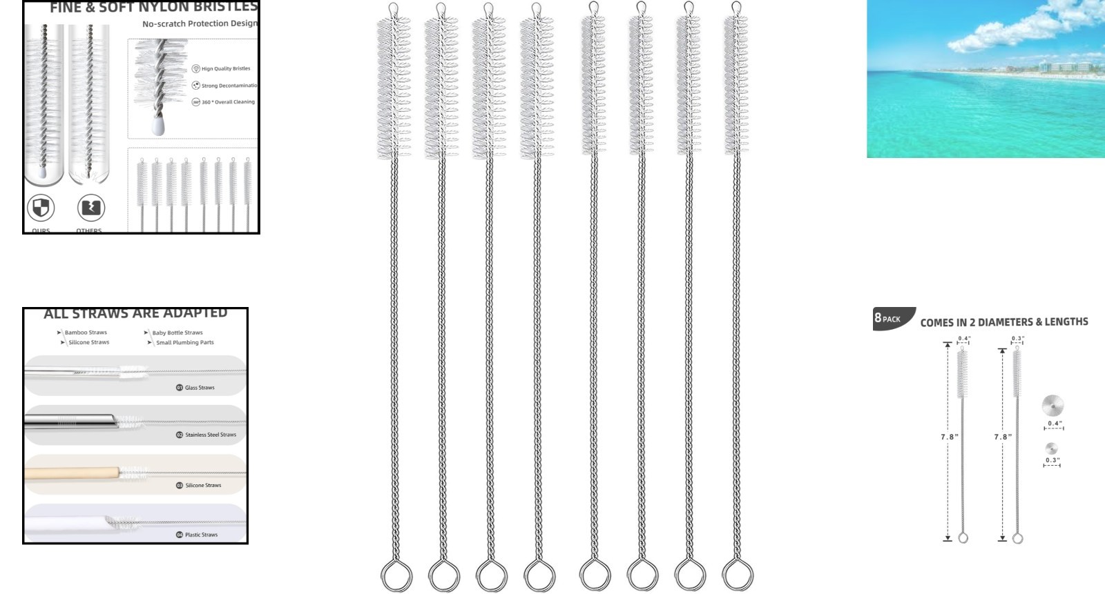 Multi-Purpose 8-Piece Straw Cleaning Brushes – Dishwasher Safe & Durable