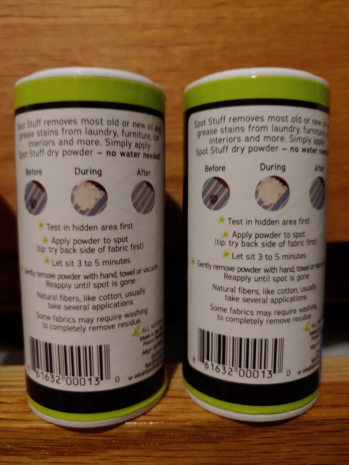 Lot 2 SPOT STUFF Dry Powder Oil & Grease Stain Remover for use on Fabric, Carpet