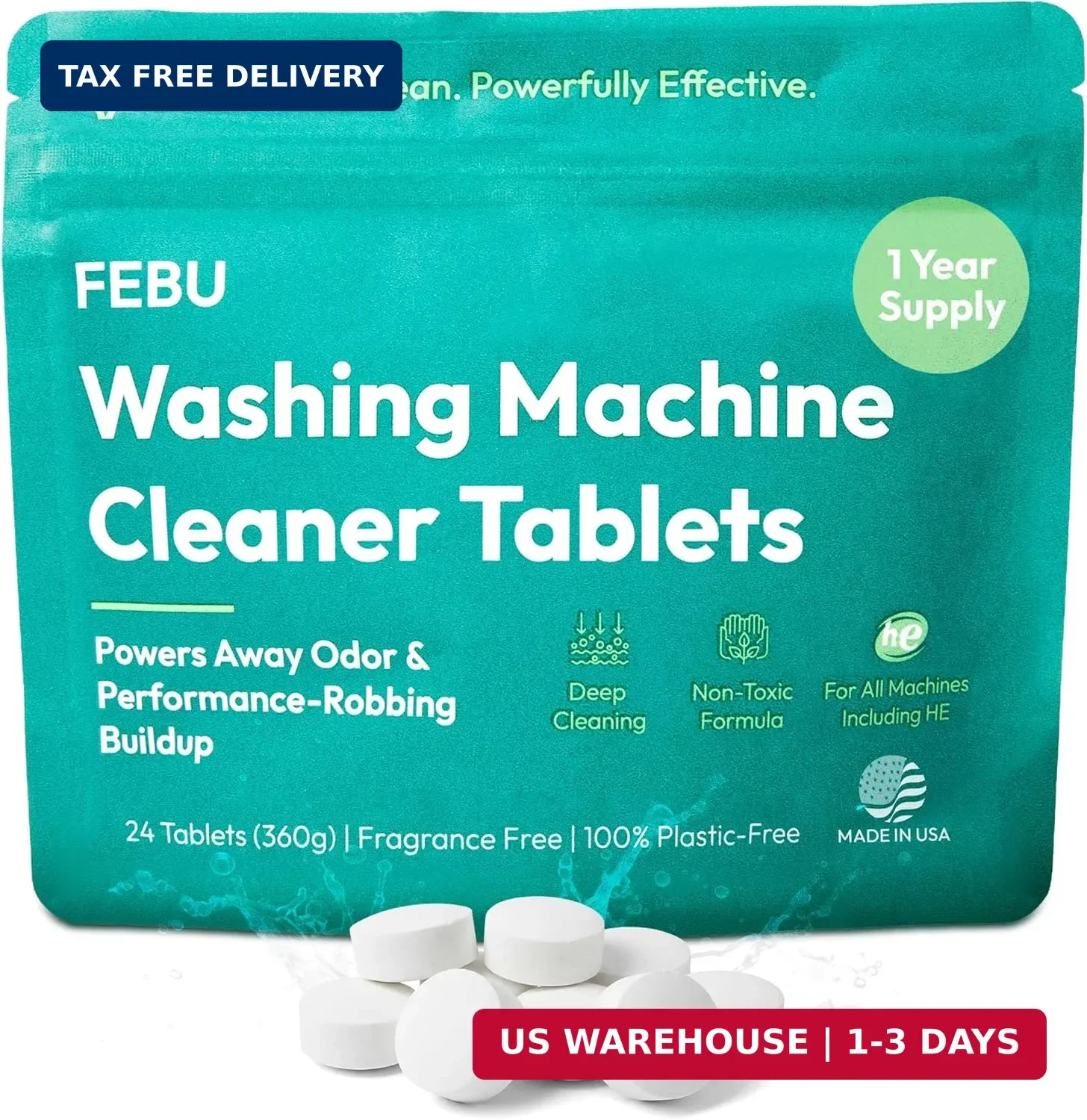 FEBU Washing Machine Cleaner Tablets Made in USA | Washer Machine Cleaner & Deod