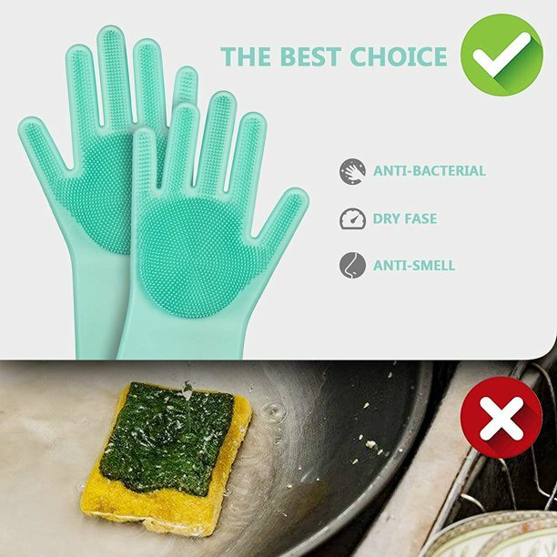 Cleaning Scrubber, Magic Rubber Heat Resistant Reusable Silicone Gloves,1 Pair