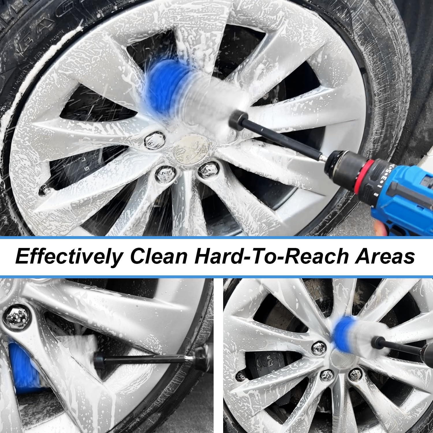 “Soft Drill Wheel Brush Kit for Rims, Tires, Engines – 2-Piece Cleaning Set”
