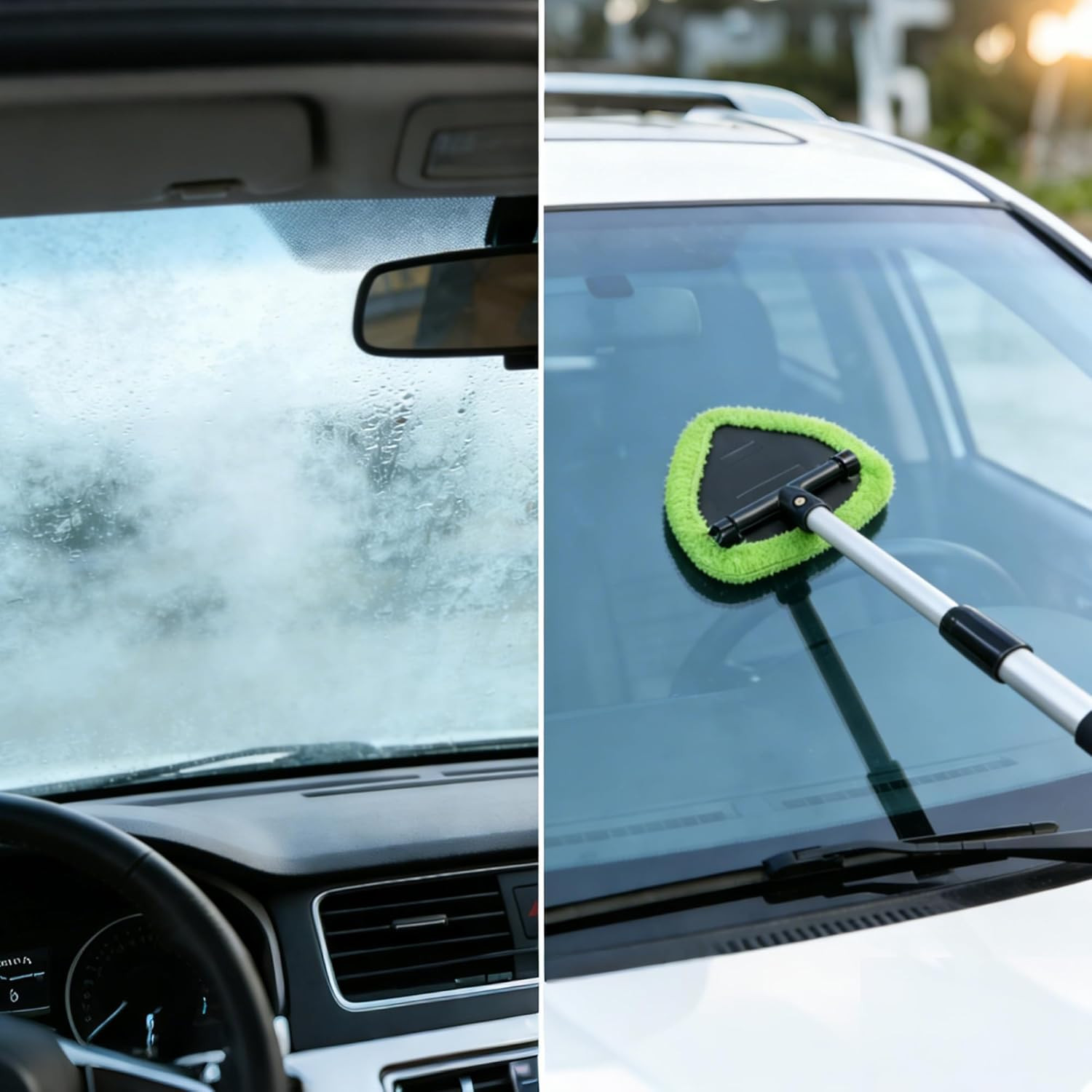 Microfiber Car Windshield Cleaning Tool with Extendable Handle,Car Defogging Gla