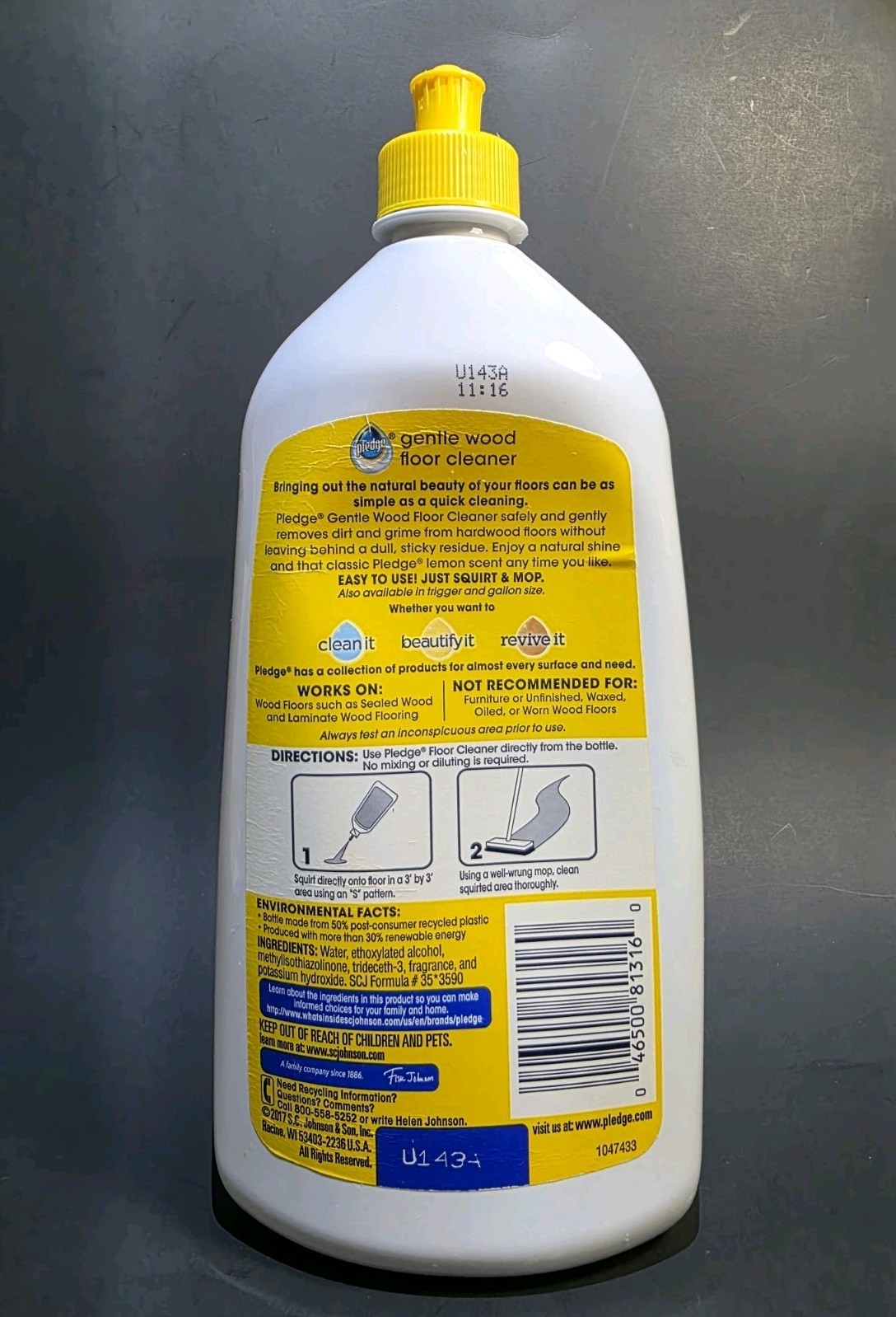 ( 1 ) Pledge Clean It Gentle Wood Floor Cleaner ~ Lemon Scent ~ 27 Fl. oz.