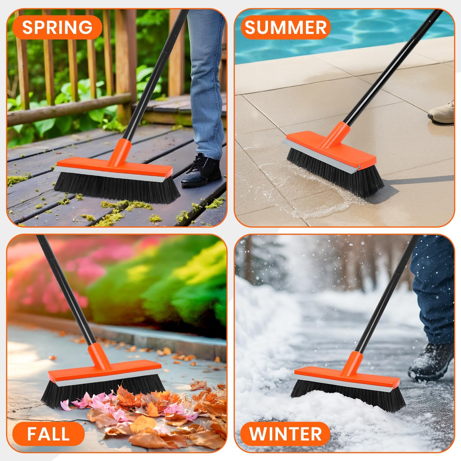 Deck Brush with Long Handle, Stiff Bristle Floor Scrub Broom, 55” Outdoor Sc…