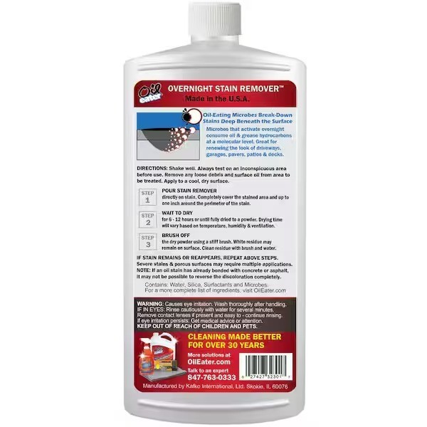 Oil Eater 32 oz Overnight Oil Stain Remover for Concrete Driveway,Garage, 1 Pack