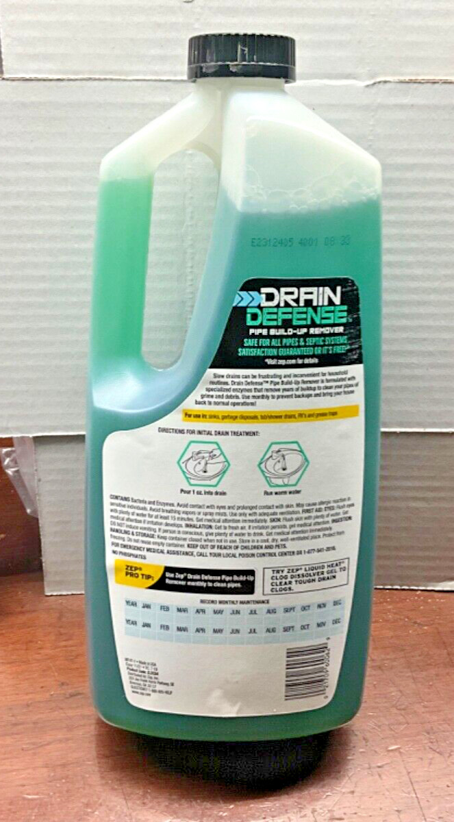 Zep Drain Defense Pipe Build-Up Remover 64 oz Strength Liquid Unscented NEW