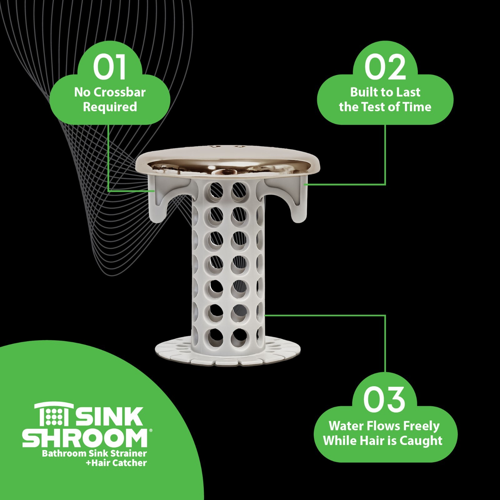 SinkShroom Nickel Award-Winning Drain Protector Hair Catcher Snare by TubShroom