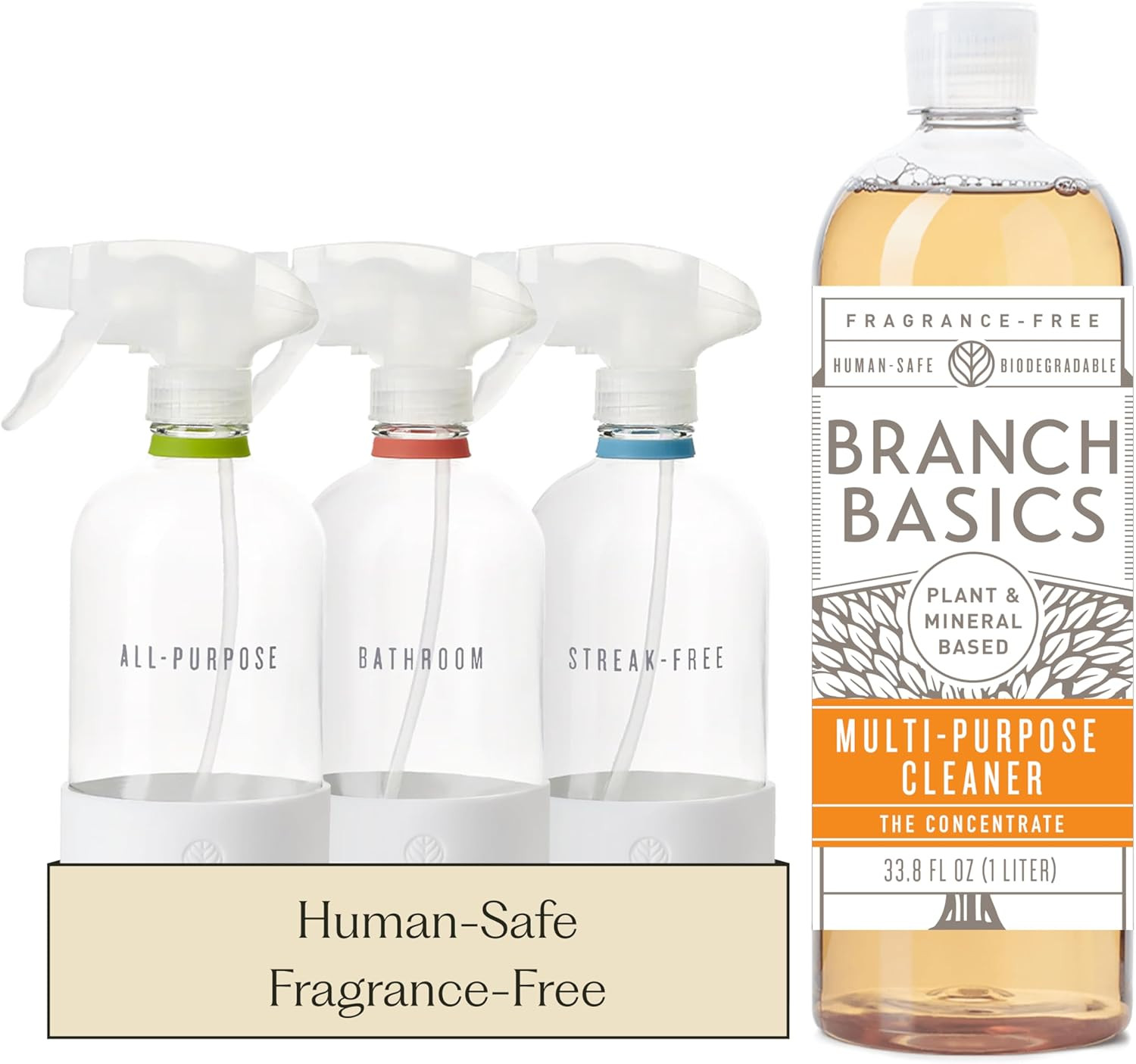 Branch Basics Cleaning Essentials Kit 33.8oz Concentrate + 3 Glass Bottles