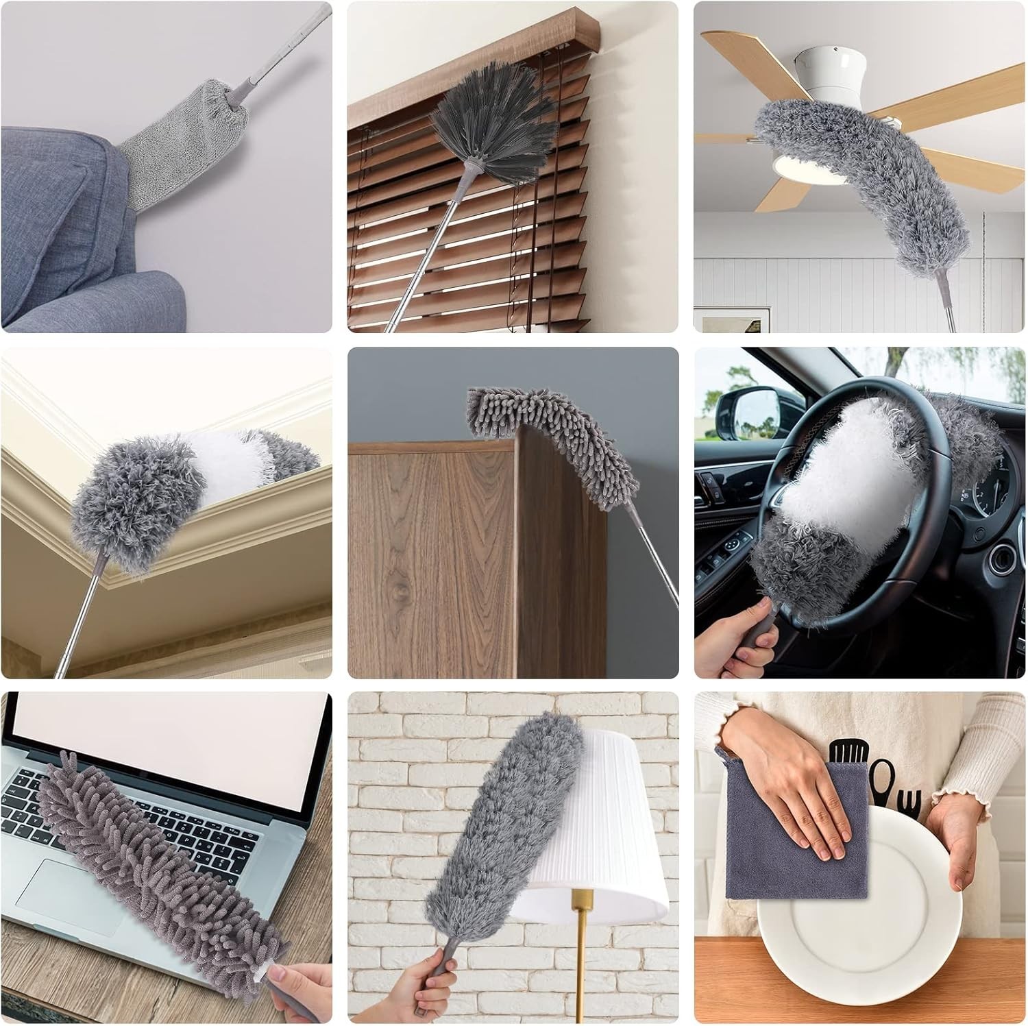 9PCS Extendable Microfiber Duster Kit – 30 to 100 Inches for Effortless Cleaning