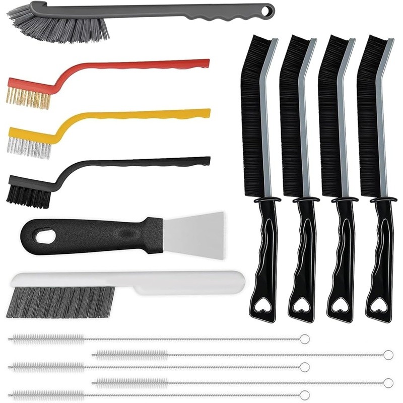15-Piece Crevice Cleaning Brush Kit Kitchen Bathroom Car Office Grout Scrubbing