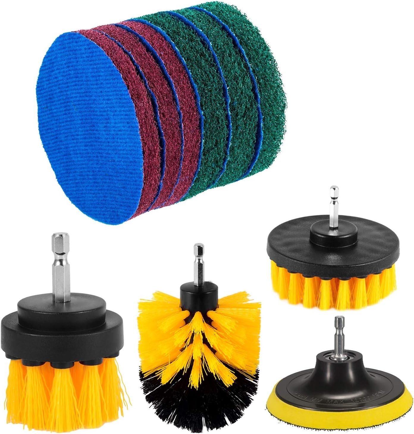4 Inch Drill Power Brush Tile Scrubber Scouring Pads Cleaning Kit, 2 Inch Sma…