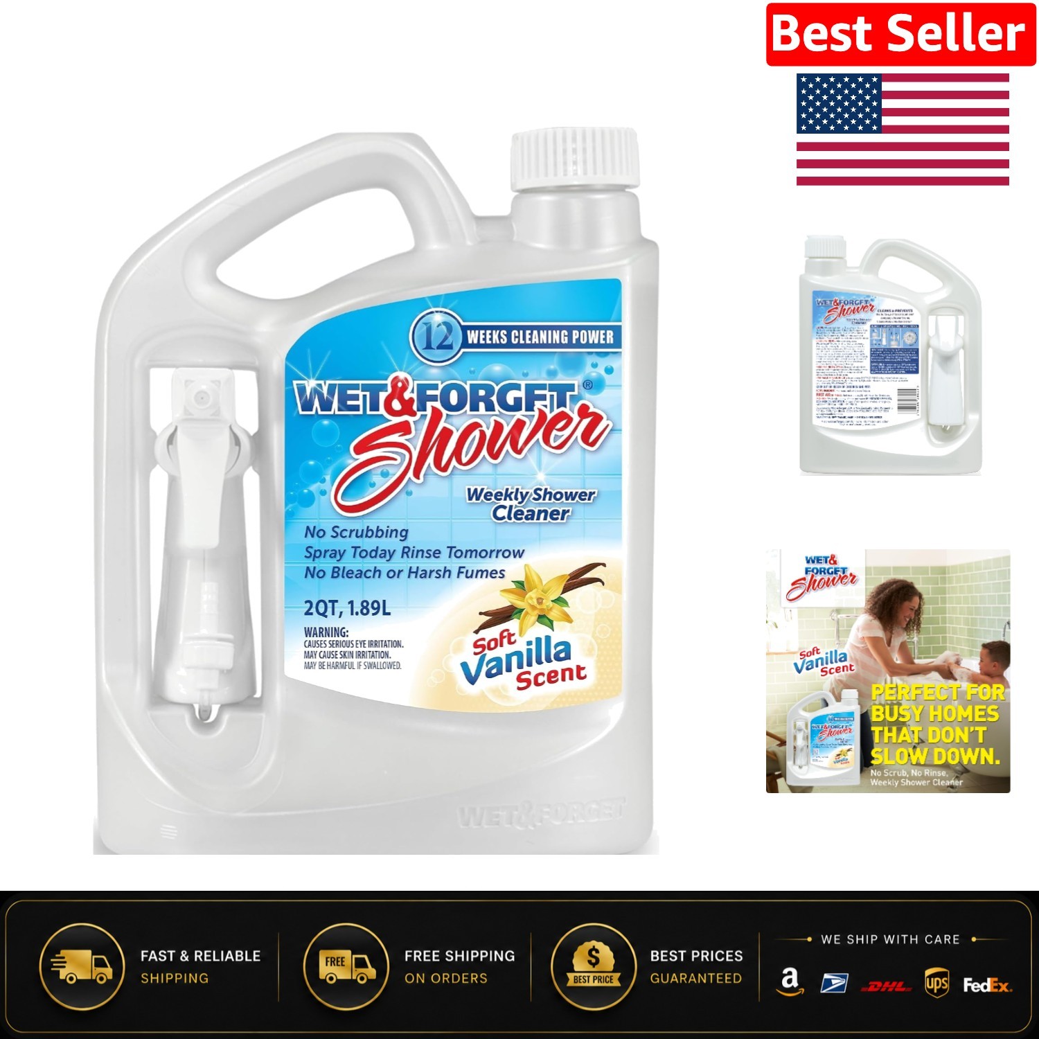 Effortless Shower Cleaner – 64oz Bleach-Free, No-Scrub Formula with Vanilla S…