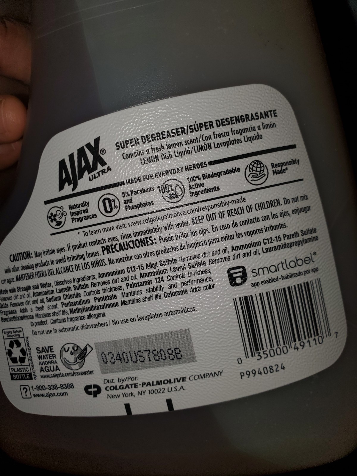 AJAX LEMON ULTRA with 100% SUPER DEGREASER DISH LIQUID 90 FL OZ (2.81 QT) 2.66L
