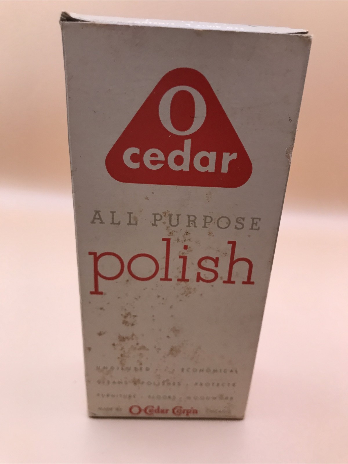 Vintage 50s O CEDAR Red Oil WOOD Polish Glass Bottle/Box Metal Cap 1950s PROP