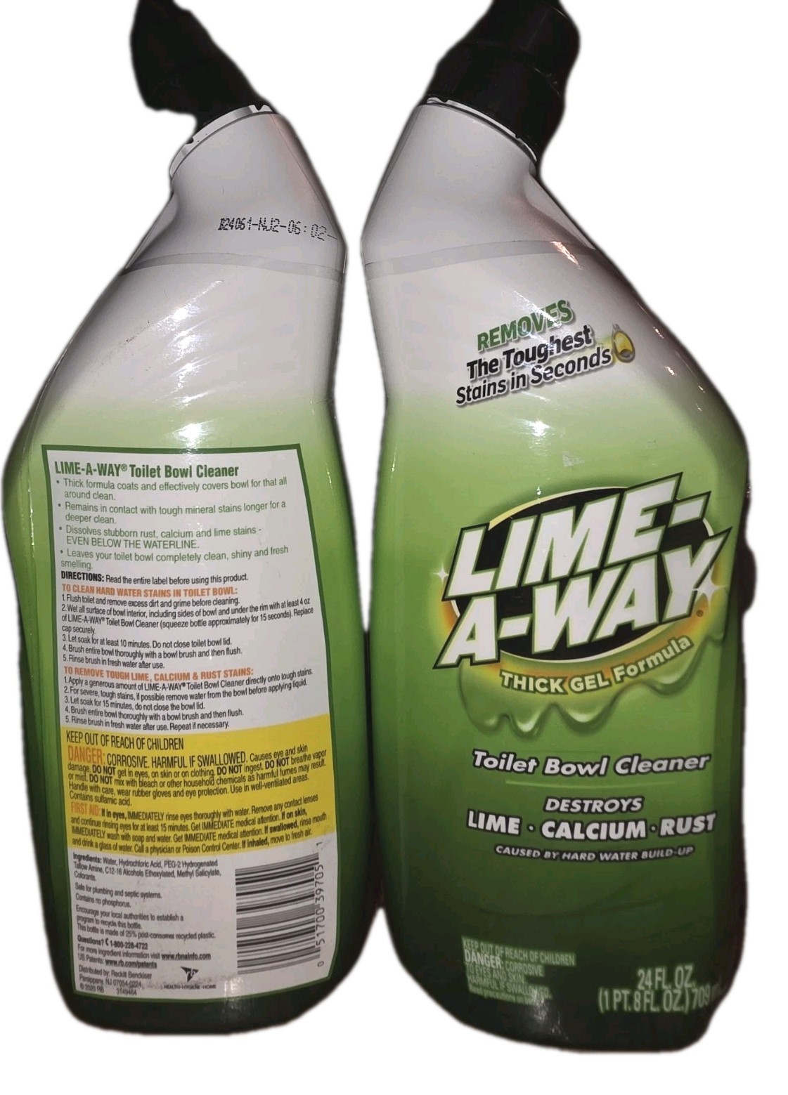 TWO LIME AWAY TOILET BOWL CLEANER THICK GEL FORMULA LARGE SIZE 24 OZ BOTTLE