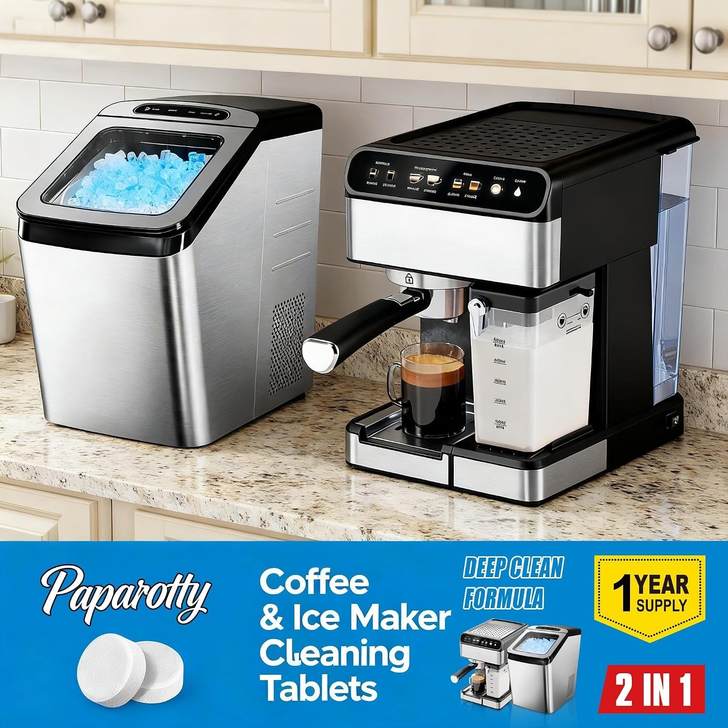 Coffee Machine Cleaner & Descaler Tablets, 2 in 1 Ice Maker Cleaner Tablets, …