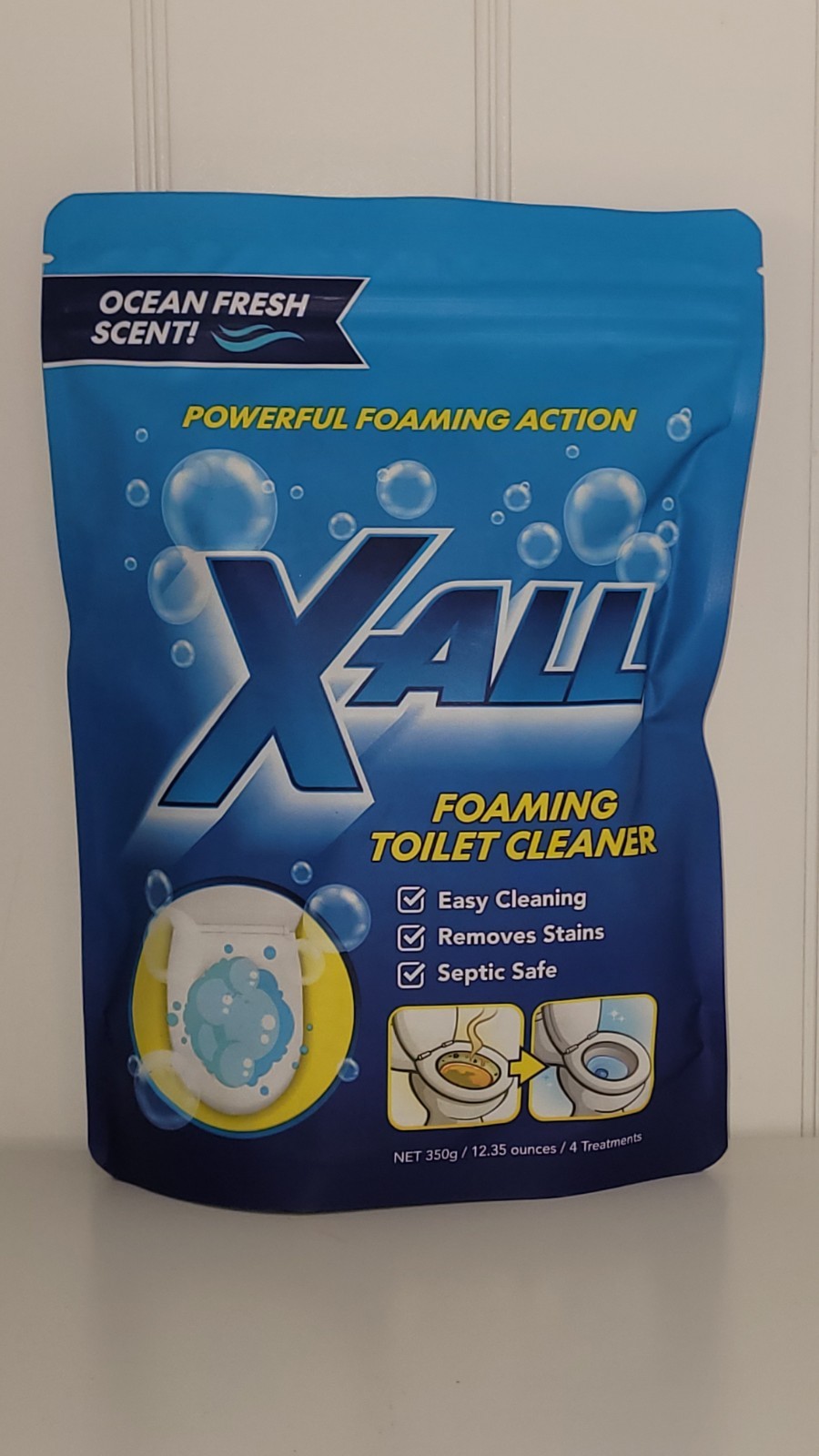 X-ALL Foaming Toilet Cleaner, Self-Activating Powder, 1 Pack(4 Treatments), New