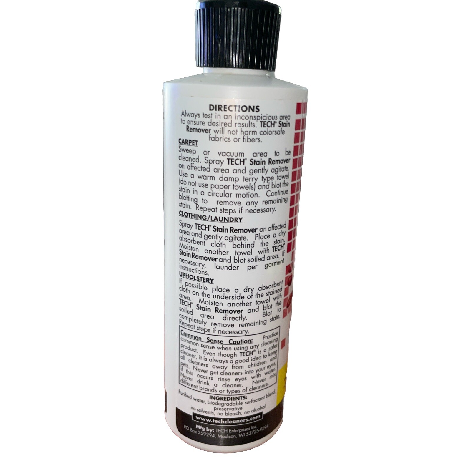 Tech STAIN REMOVER Liquid Multi Purpose Carpet Clothing 8 oz