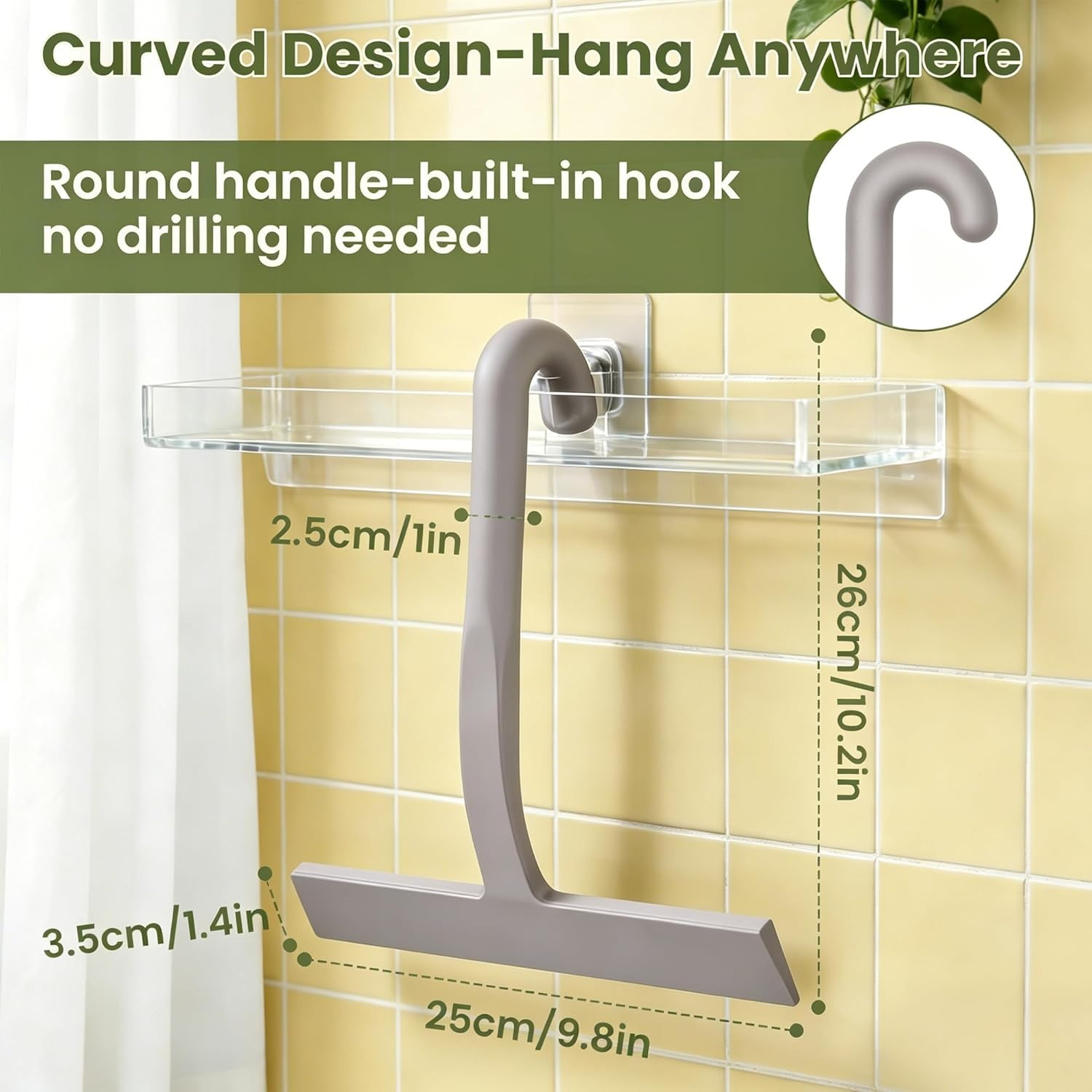 Shower Squeegee for Glass Doors – 10 Inch Bathroom Squeegee with Ergonomic round