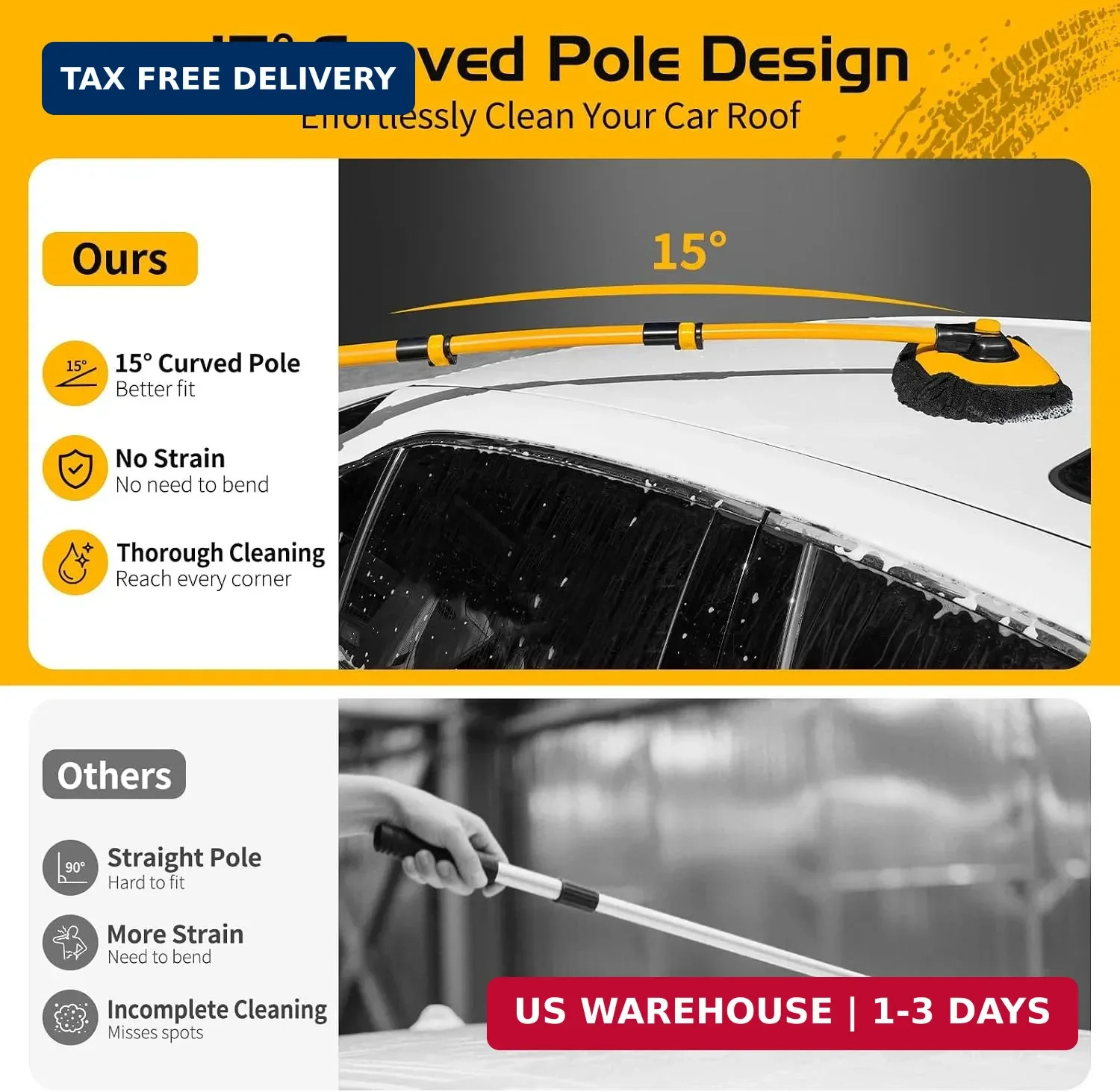 Car Wash Brush with Long Handle – 15°Curved Car Brushes for Washing Exterior, Mi