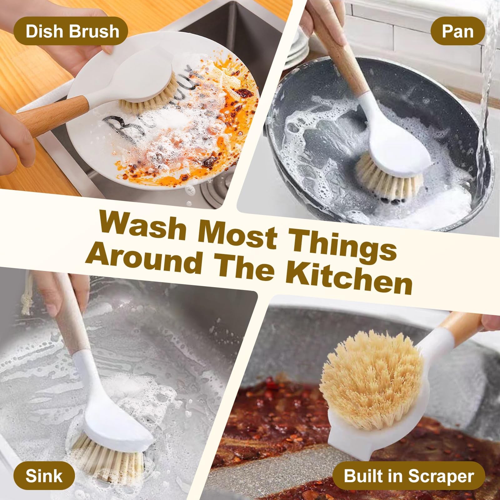 5 Pack Dish Bottle Brush Set with 5-in-1 Cup Cleaning Brush, Dish Scrub Long …