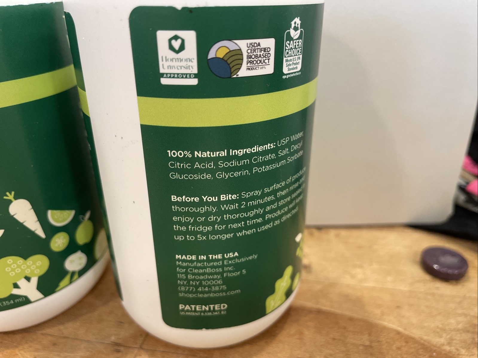 2 Bottles Clean Boss Triple-Action Fruit + Veggie Wash 12oz Eat Cleaner Natural