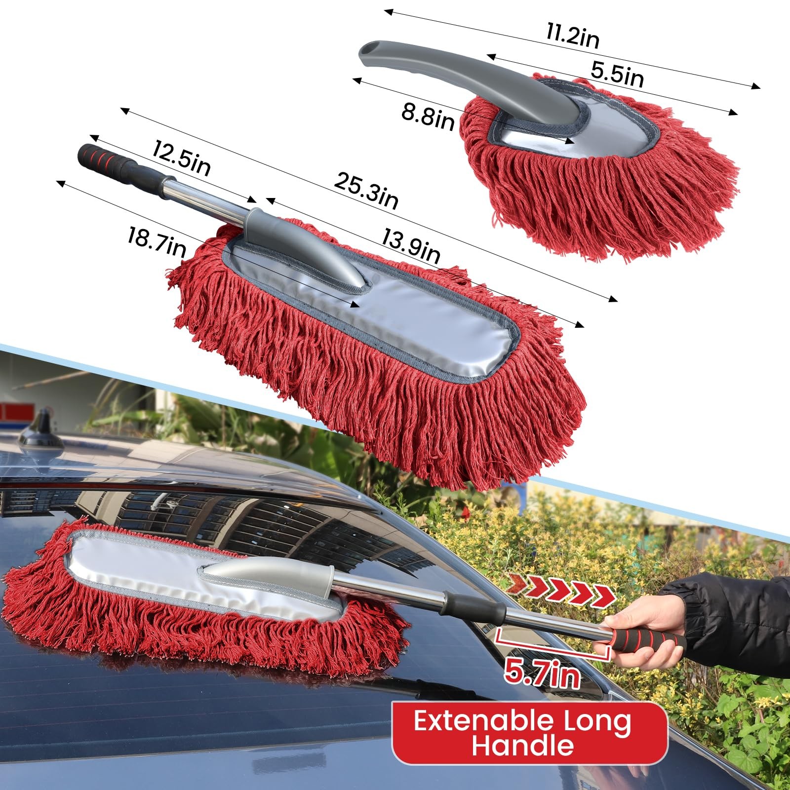 2 Pack Large Car Duster Exterior Scratch with Extendable Handle and Car Duste…