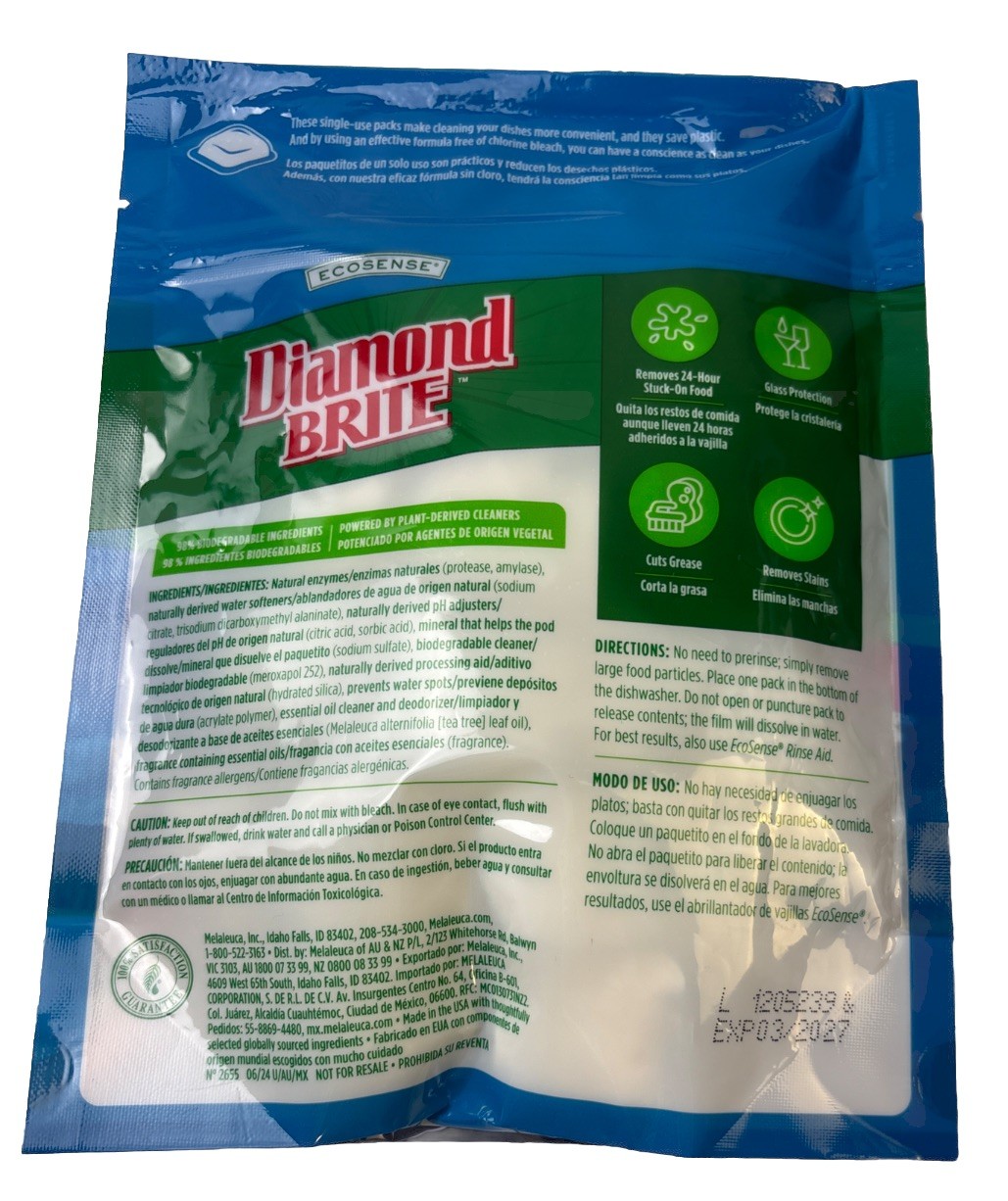 NEW DIAMOND BRITE DISHWASHER DETERGENT 30 PK EA PODS Eco Sense Sealed