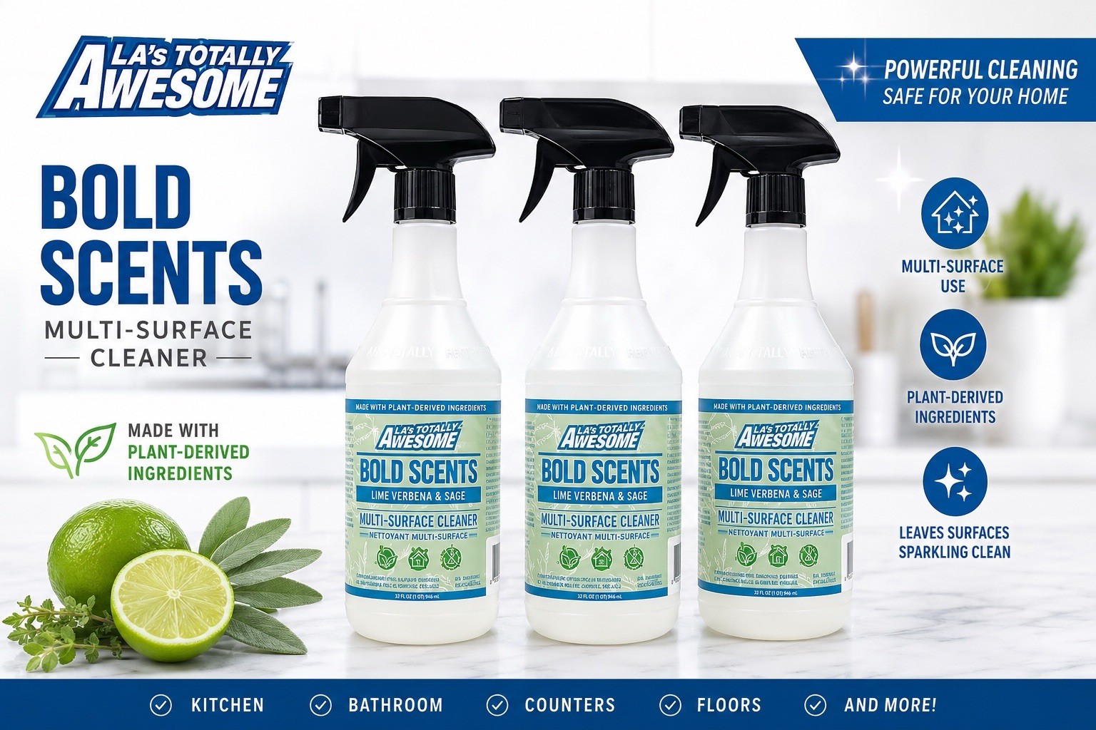 3 PACK- LA’s Totally Awesome Plant-Based Cleaner Removes Grease & Grime 24 Oz