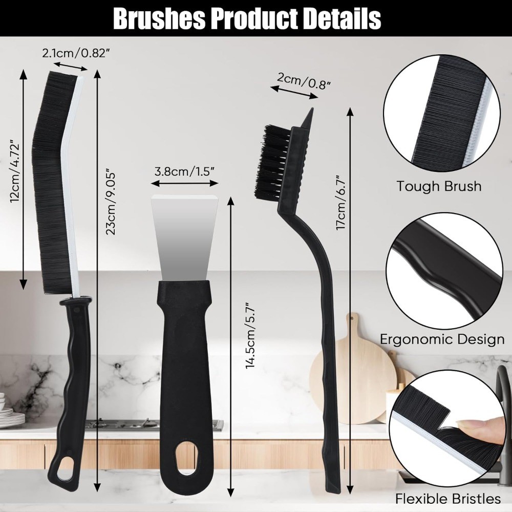 Hard Bristle Crevice Cleaning Brush Set 8 Pack Household Scrub Brushes for