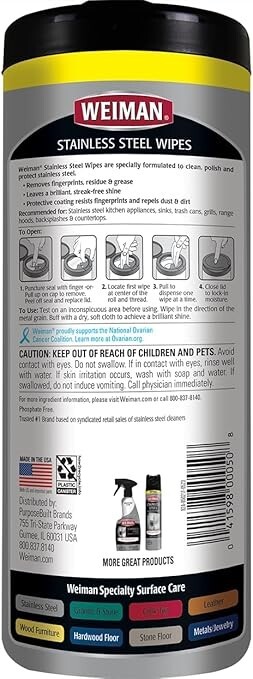 Stainless Steel Wipes – 30 Count (Pack of 1) | Weiman Products