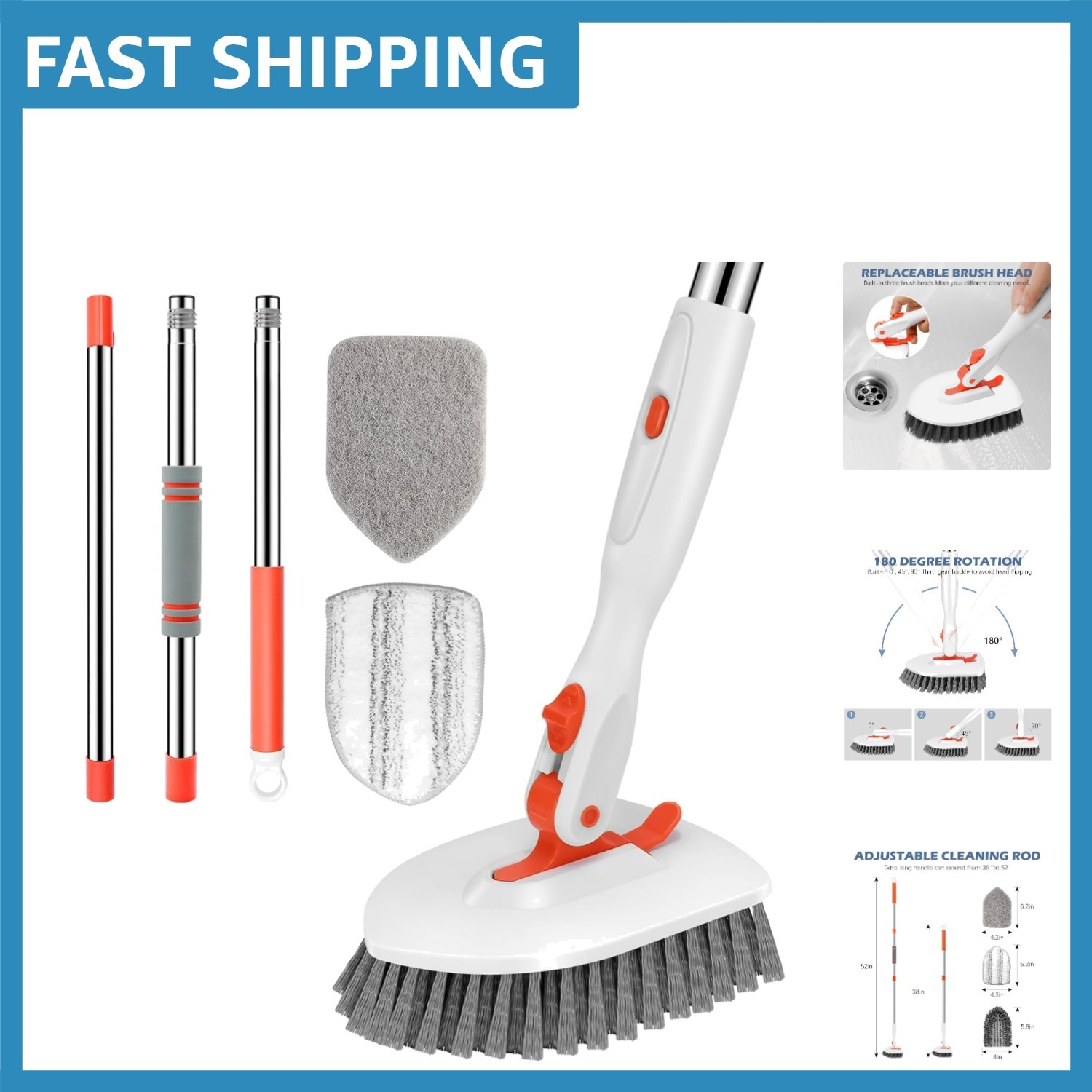Ergonomic 52-Inch Tub Scrubber Brush with Non-Slip Grip for Ultimate Comfort