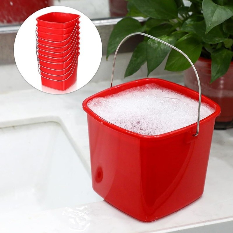 Durable Plastic Cleaning Buckets Set of 6 W/ Metal Handle Home Office Use