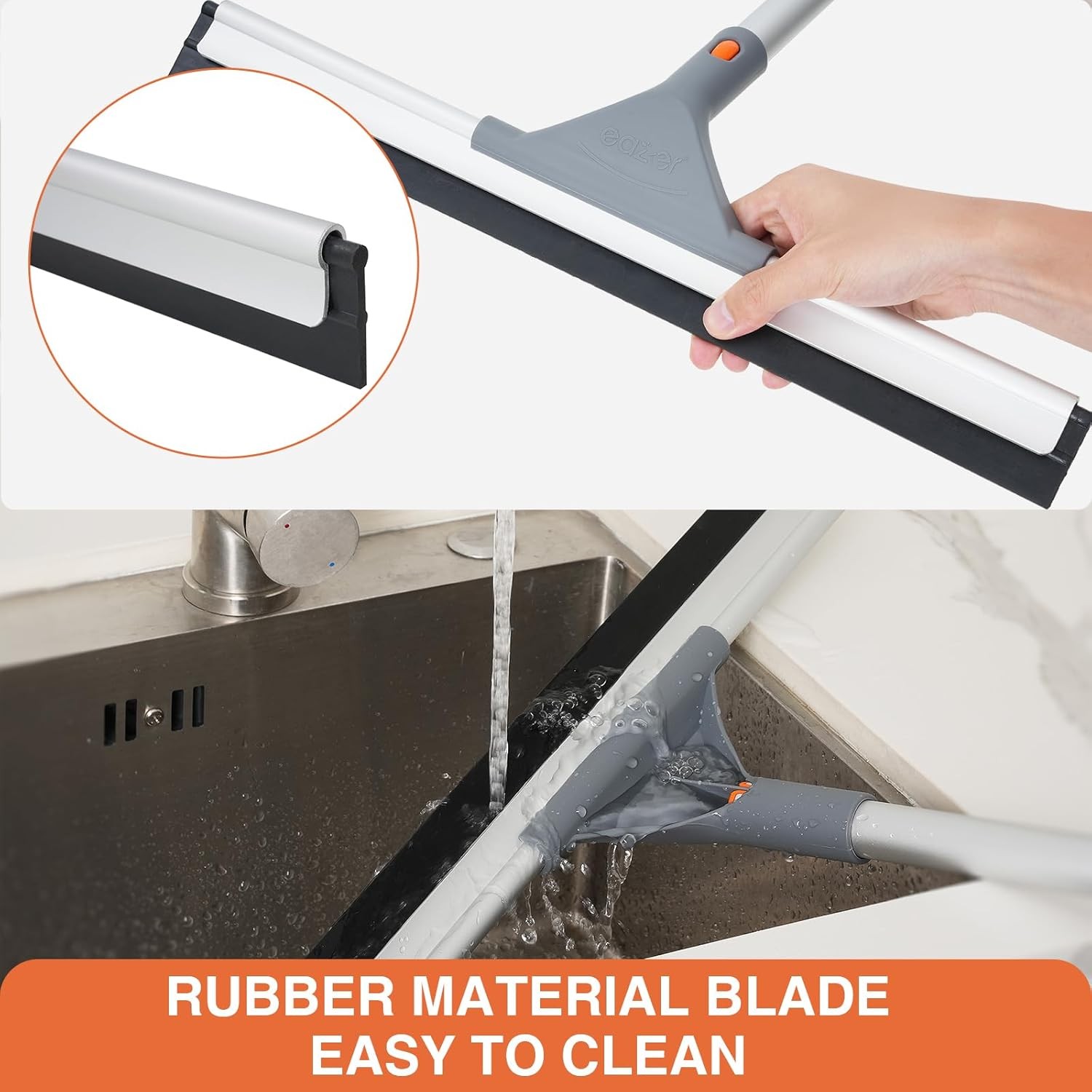 Eazer Floor Squeegee Broom: Heavy Duty Scrubber with Extendable 60” Aluminum Po