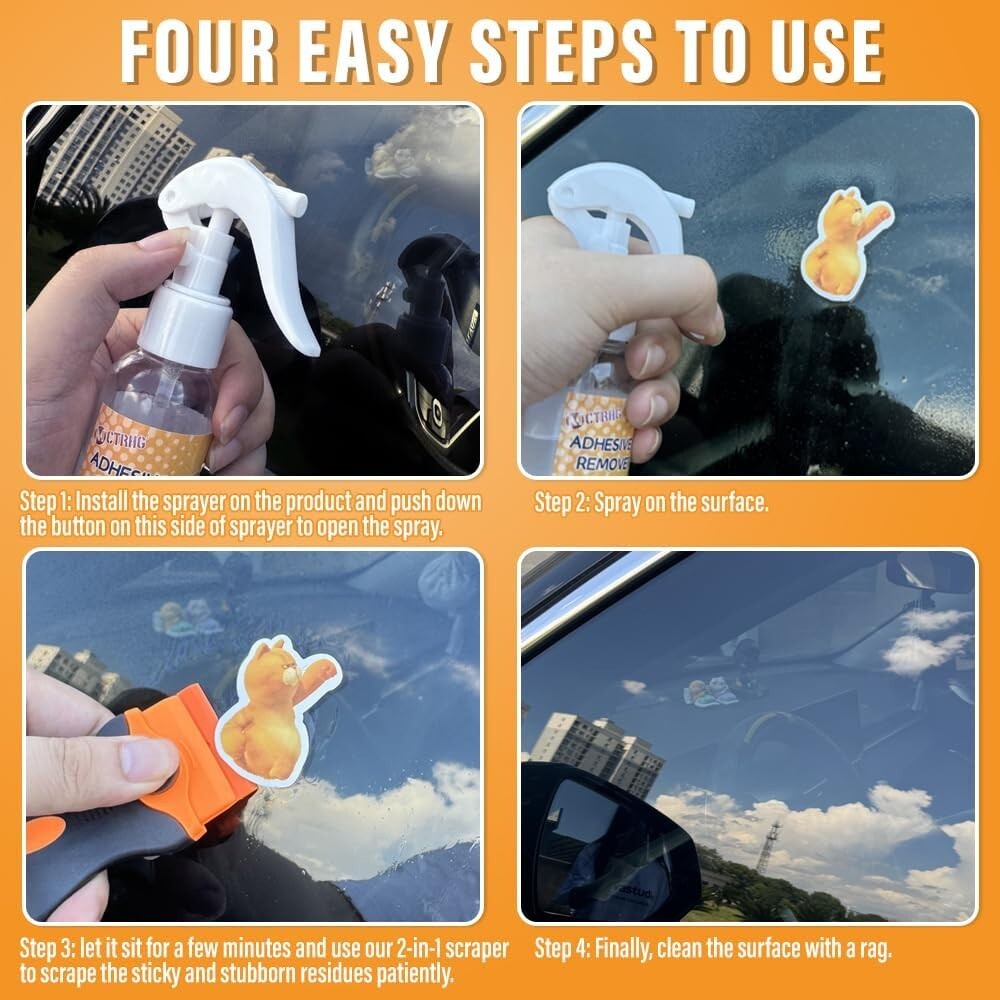 Dual-Ended Scraper & 3.3 fl.oz Adhesive Remover Spray – Safe for All Surfaces
