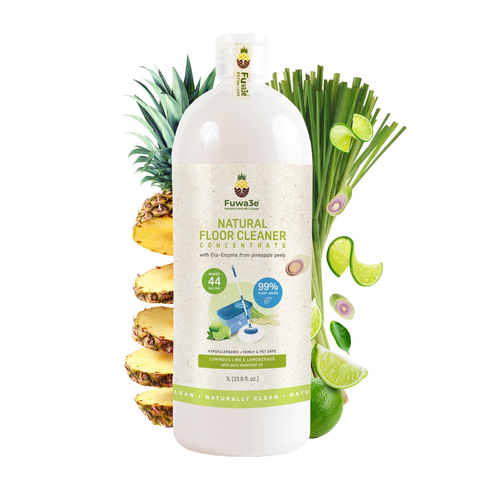 Fuwa3e Pineapple Enzyme Natural Floor Cleaner Lime & Lemongrass – 33.8oz 1 Pa…