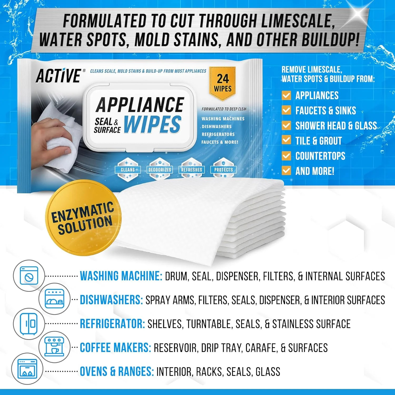 ACTIVE Home Appliance Surface Cleaner Wipes Heavy Duty Wipe for Cleaning Washing