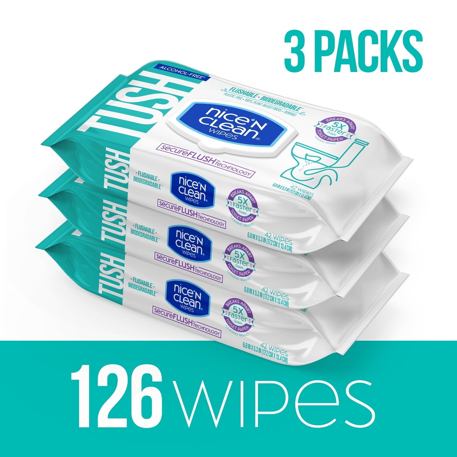 Flushable Wipes Alcohol Free Hypoallergenic Plant Based Gentle 126 Total Wipes