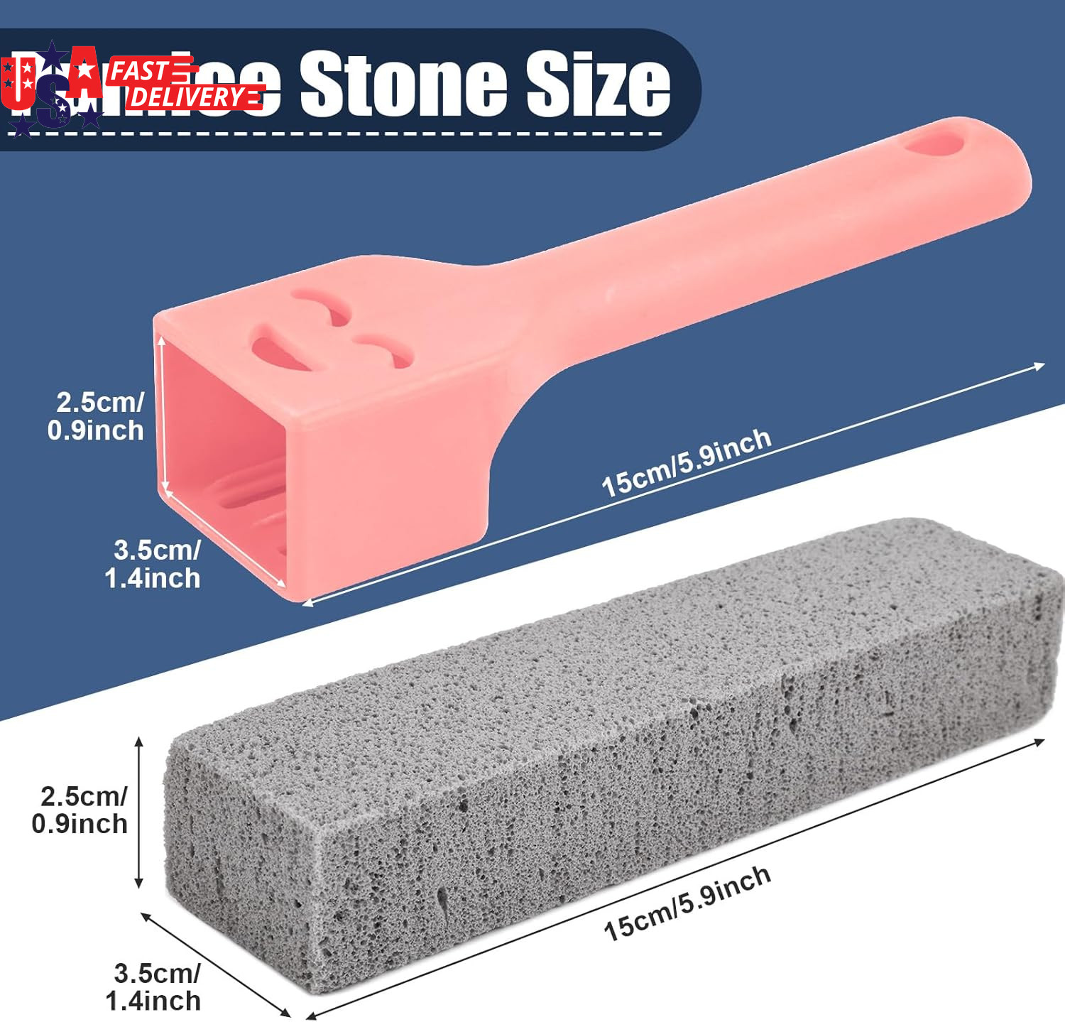 8 Pack Pumice Stone Scouring Sticks with 2 Universal Handles, Grey Pumice Stone