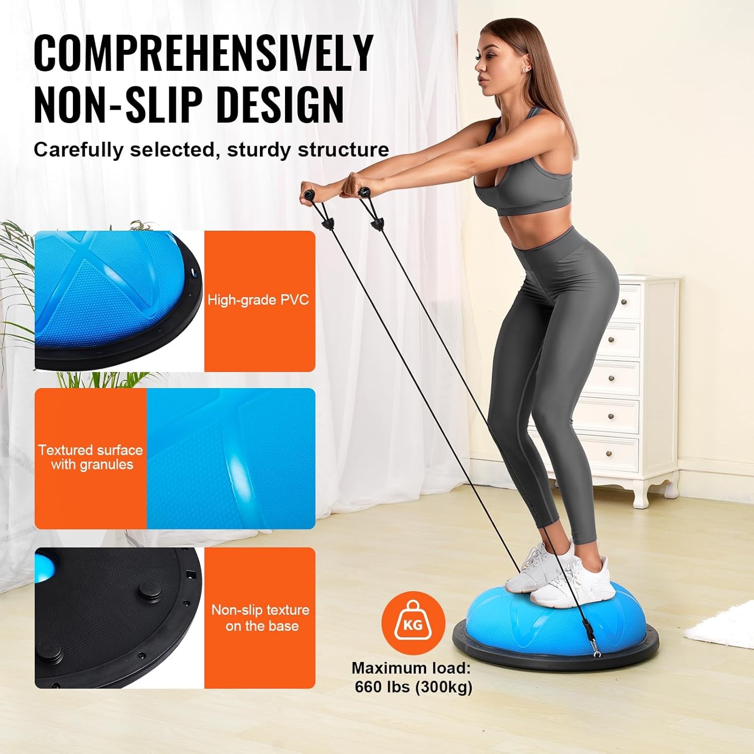 VEVOR Half Exercise Ball Trainer, 23/26 inch Balance Ball Trainer, 1500lbs Cap