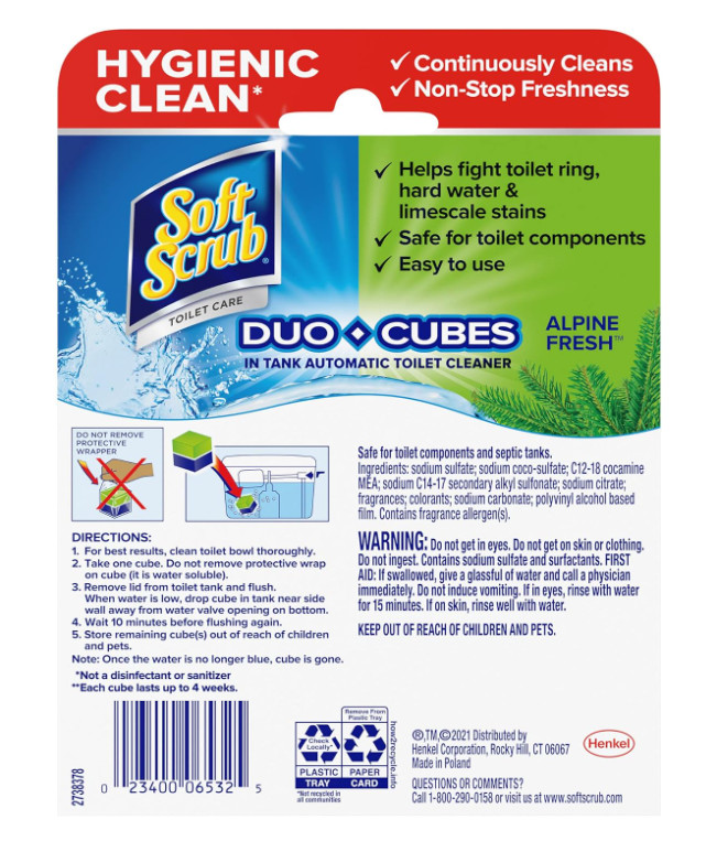 Soft Scrub in-Tank Toilet Cleaner Duo-Cubes, Alpine Fresh, 4Count