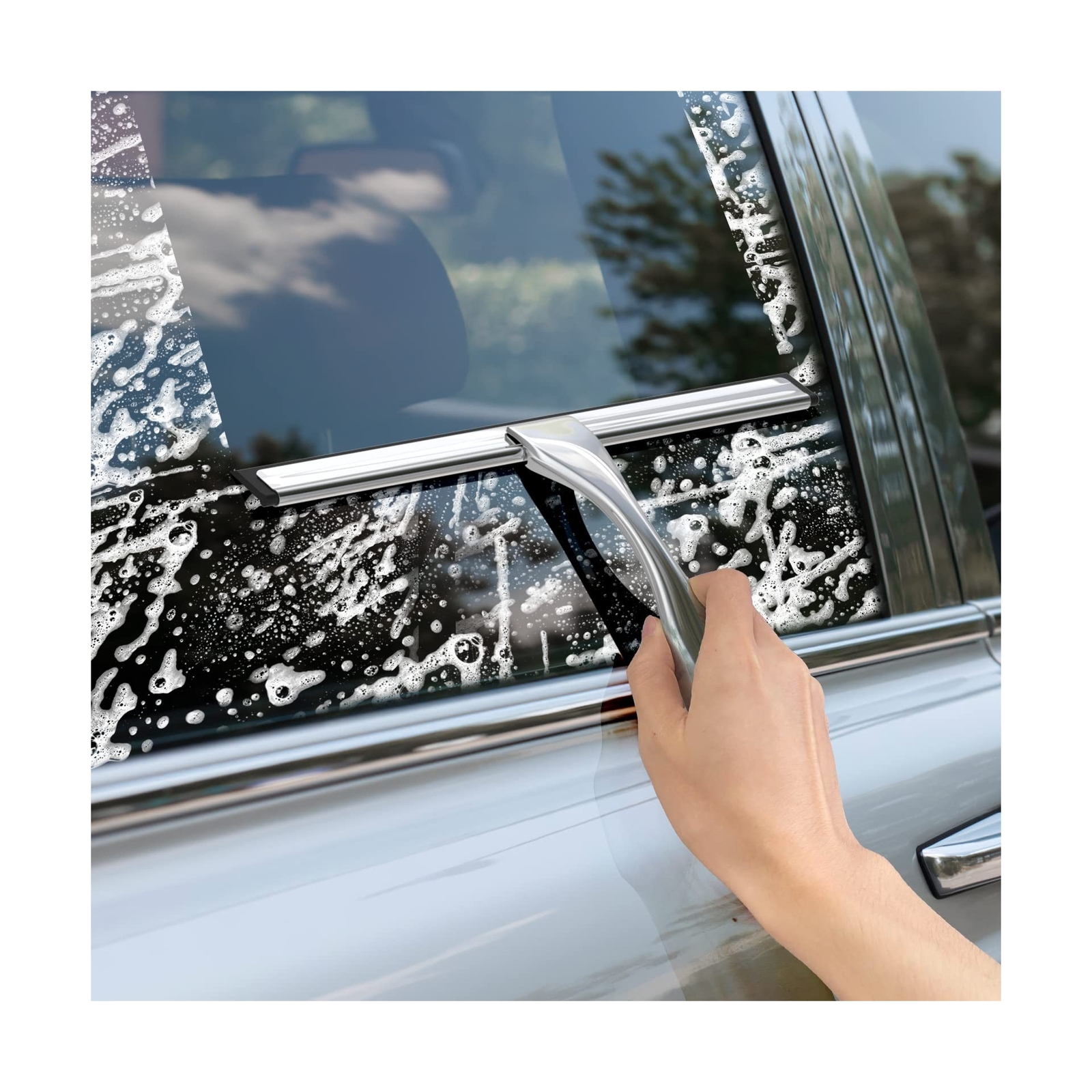 All-Purpose Stainless Steel Shower Squeegee for Shower Glass Door with 2 Adhe…