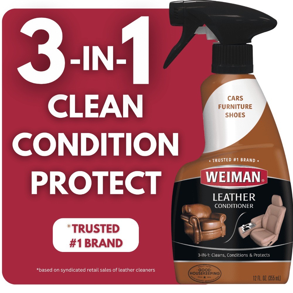 (2 pack) Weiman 3-In-1 Leather Cleaner & Conditioner for Furniture, Car Seats