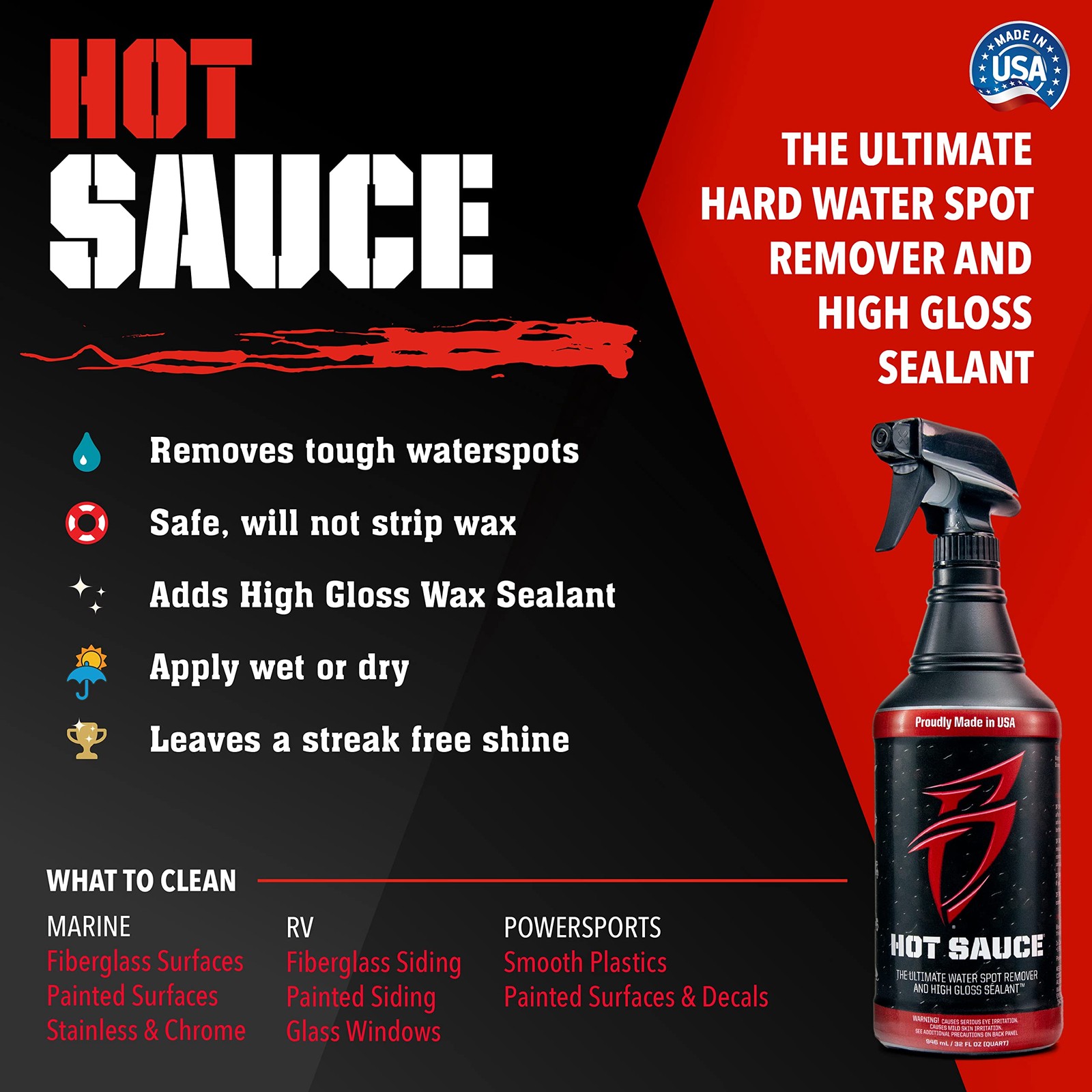 Boat Bling HS-0128 Hot Sauce Hard Water Spot Remover, Gallon Refill, for Boat…