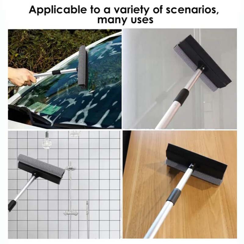 2xHandle Car Window Brush Windshield Squeegee Scraper Wiper Cleaner Dual Surface