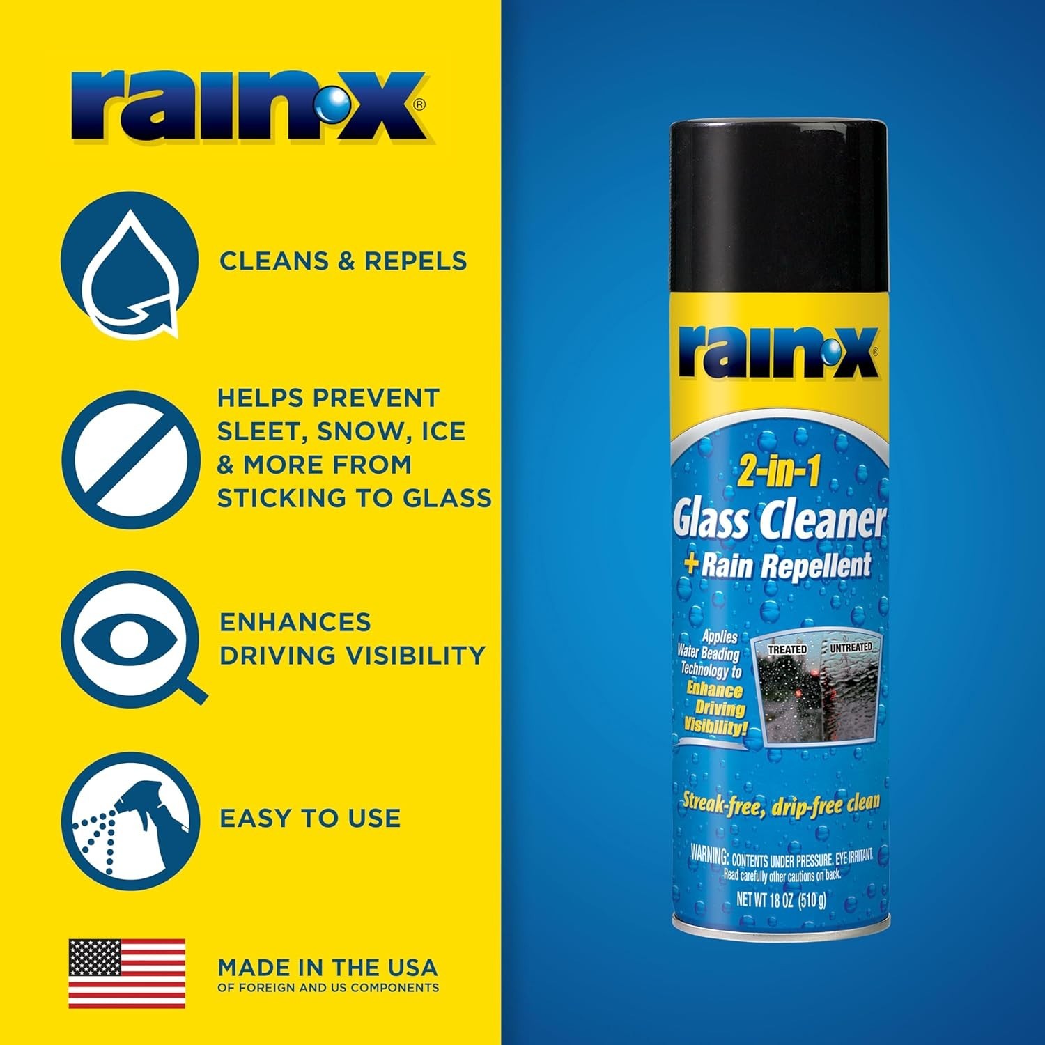 18 Ounce Rain-X Glass Cleaner with Rain Repellent – Perfect for Clear Driving