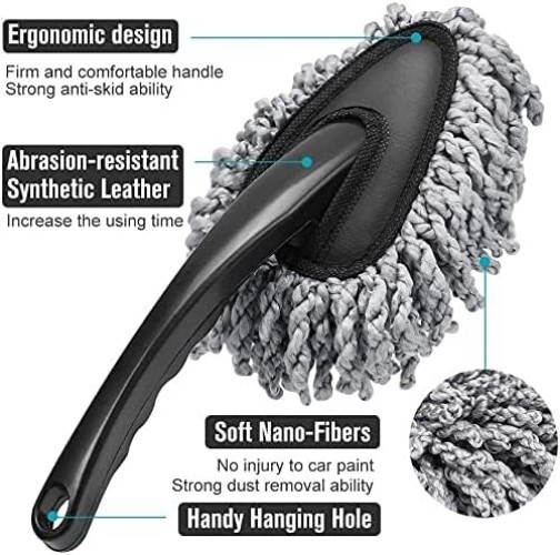 Reusable Microfiber Car Dash Duster – Compact Dust Cleaning Brush in Gray