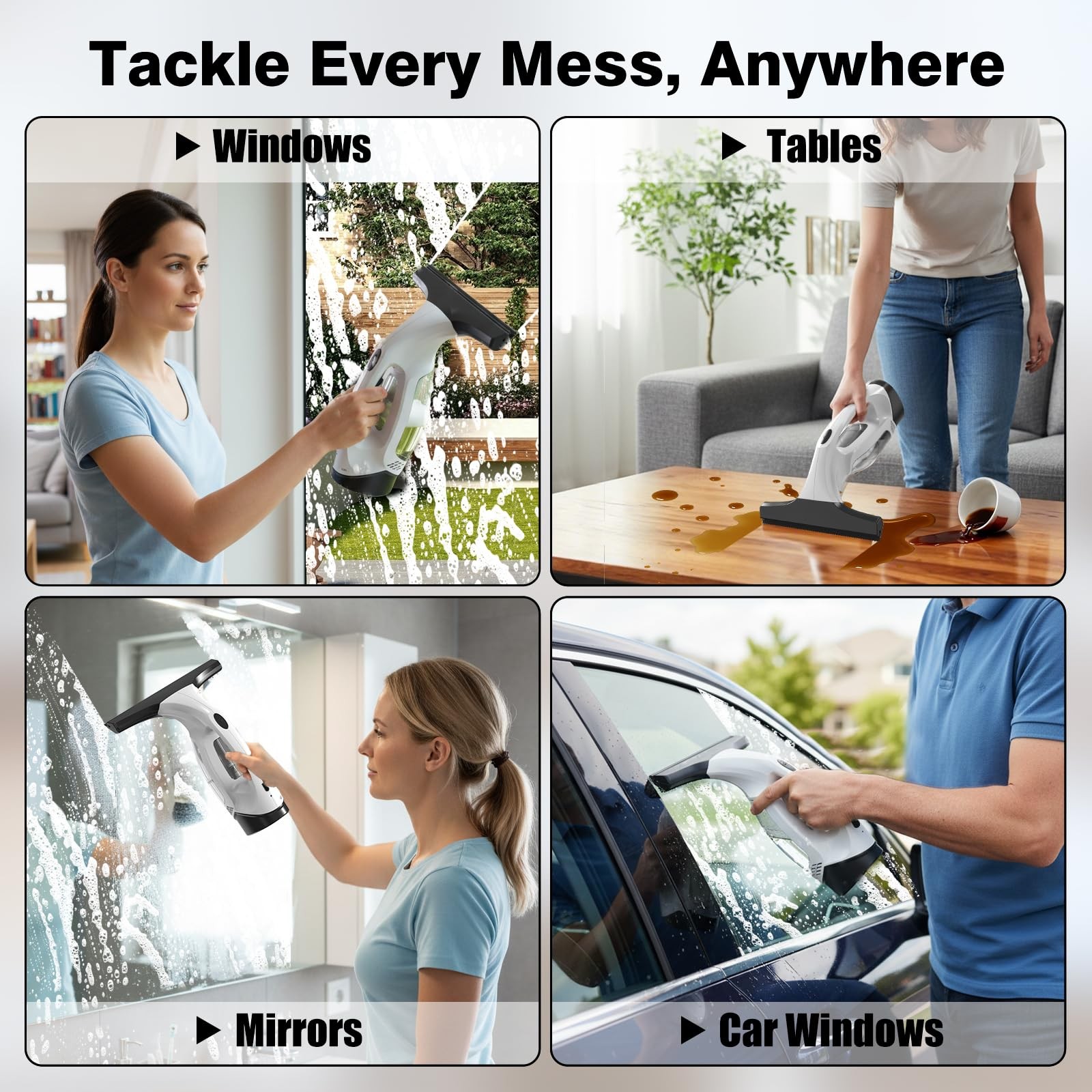 Window Vacuum Squeegee Cordless, 2000Pa Electric Window Cleaner Tool with 220…