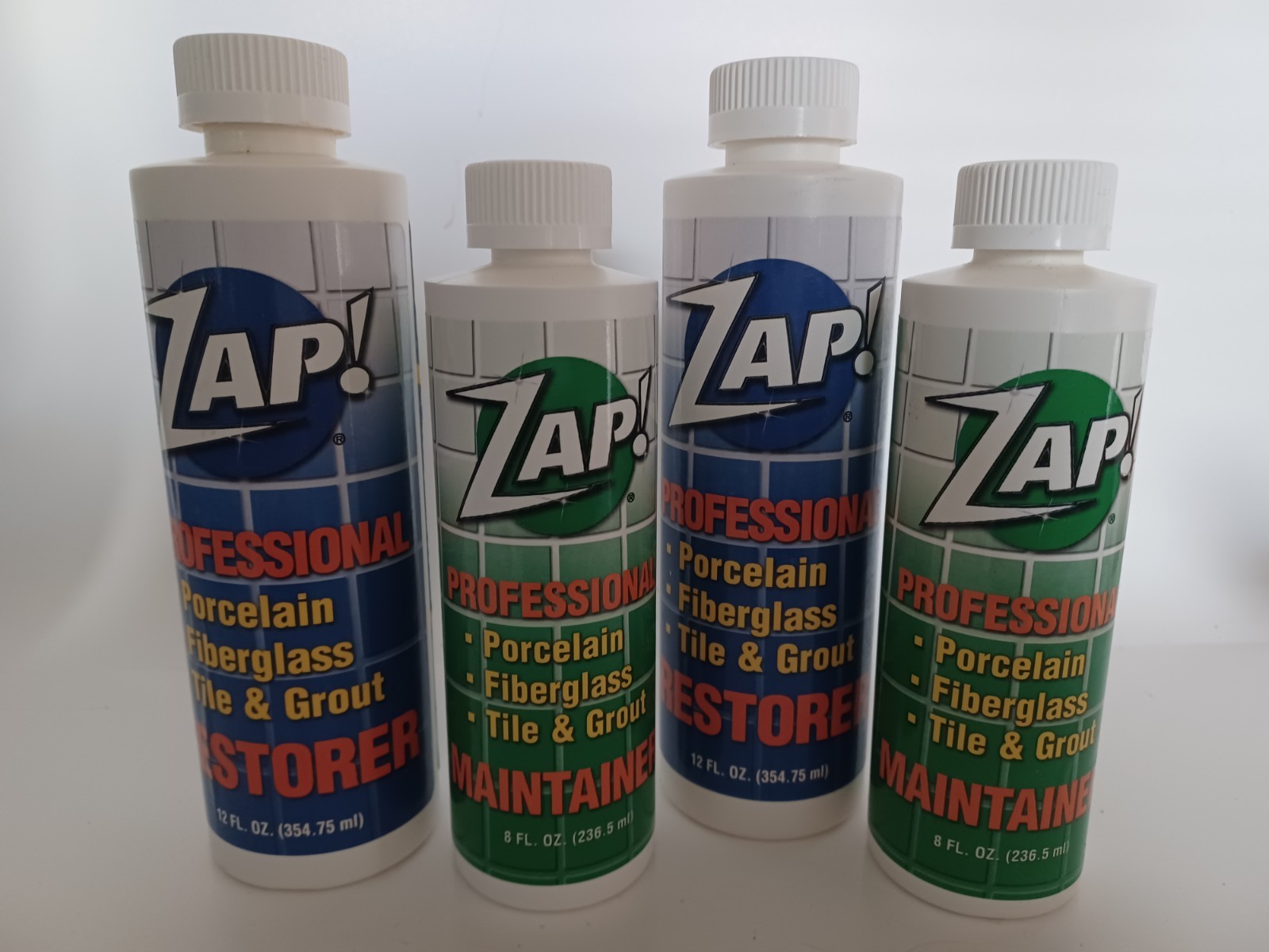ZAP Professional Restorer/Maintainer Porcelain-Tile/Grout-Fiberglass 4) 8/12 Oz