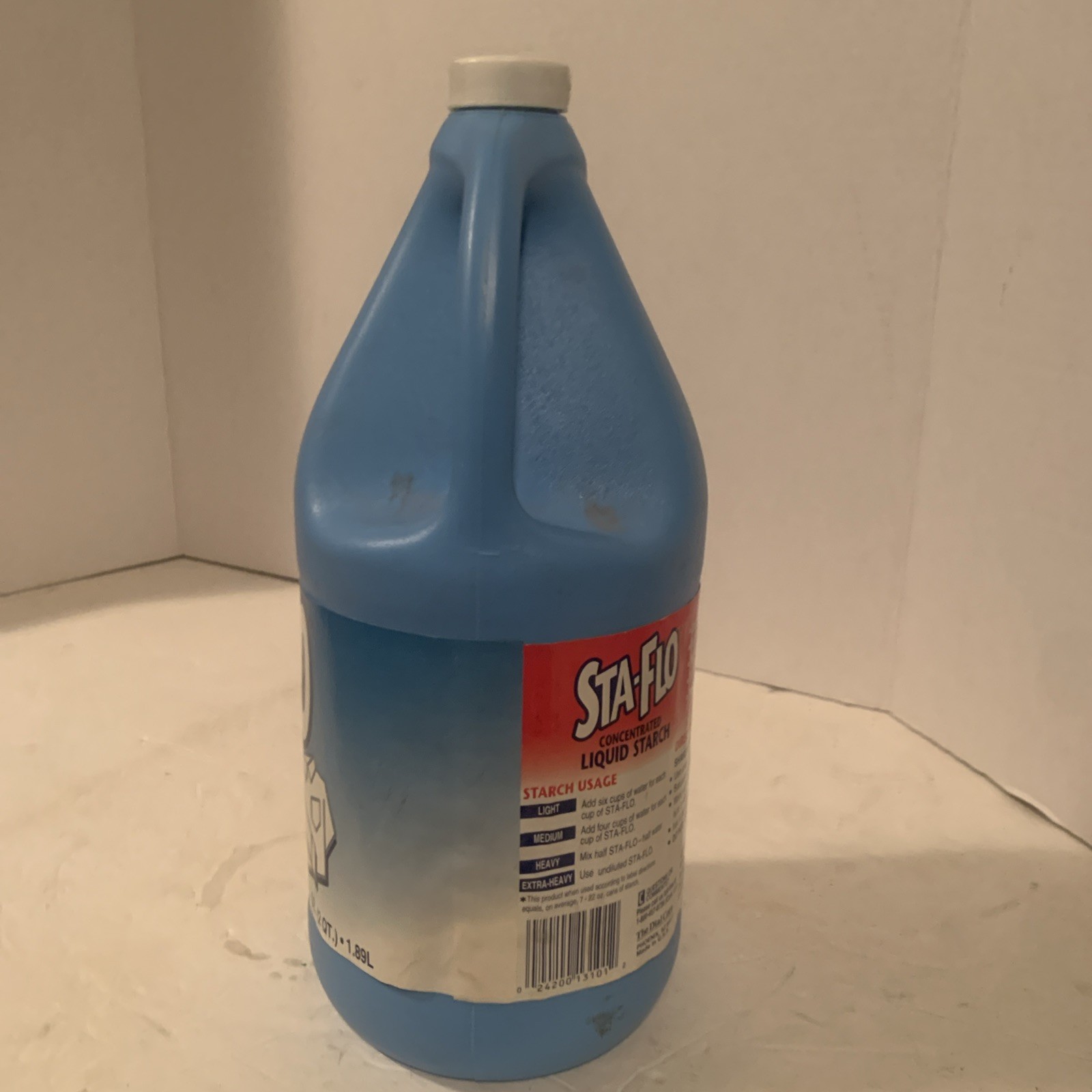 Sta-Flo Liquid Starch 64 Oz Discontinued Blue Container 90% Full